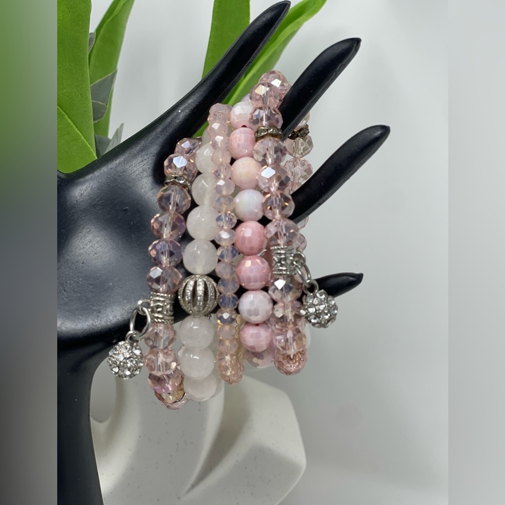 Stretch Beaded Bracelet Stack - Pinks - Picture 3 of 4